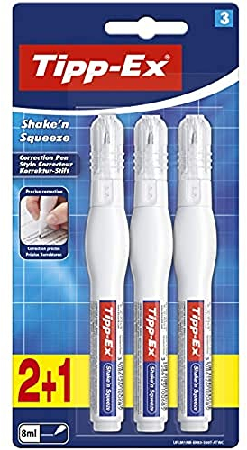 Tipp-Ex Korrekturstift Shake 'n Squeeze, je 8ml, 3er Pack, Ideal für das Büro, das Home Office oder die Schule
