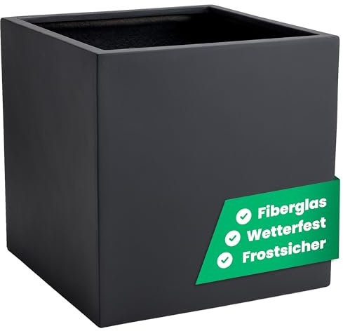 VIVANNO Pflanzkübel Block Fiberglas - 60x60x60 cm - Anthrazit Matt | Wetterfester Blumenkübel in Würfel-Form, 216 Liter Volumen, Frostsicherer Pflanztopf für Garten, Balkon und Innenbereich