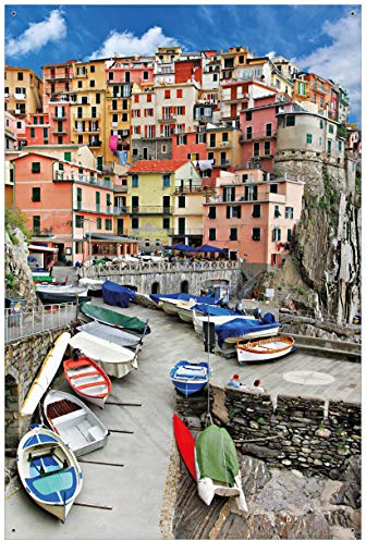 Wallario Outdoor-Poster für Garten oder Balkon Bunter Hafen in Italien, Motivbanner Größe: ca. 60 x 90 cm, Outdoor-Bild