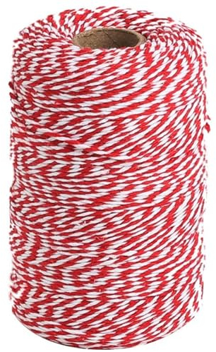 Tenn Well Red White Christmas String, 200m Cotton Twine String for Gift Wrapping, Crafts, Baking, Butchers and Festive Decoration