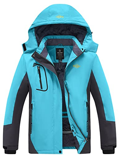Wantdo Damen Berg Ski Jacke Wärmer Winter Fleece Mäntel Wasserdichter Atmungsaktive RegenMäntel Outdoor Kapuzen Windbreaker Jacken Türkis M