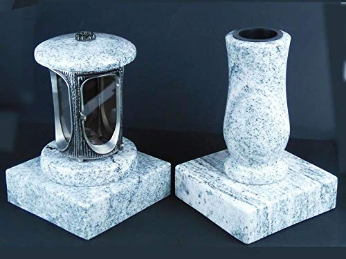 designgrab Tombe Lampe en Aluminium Aspect Ancien en Aluminium et Vase funéraire en Taille de Medium et 2 pièces Socle rectangulaire en Granite viscont White