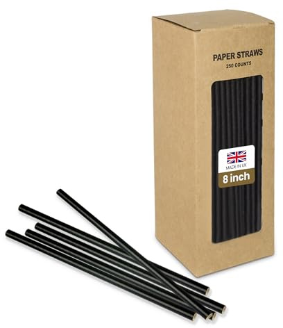 We Can Source It Ltd - Black Paper Straws (8/200mm) – Eco-Friendly, Biodegradable & Compostable – Durable Drinking Straws for Parties, Cocktails, Tumblers, Hot & Cold Drinks - Pack of 250