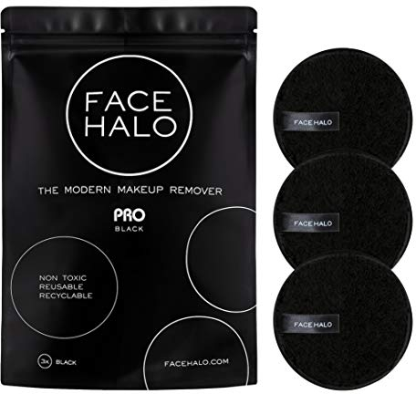 Face Halo Pro Makeup Remover, Eco-Friendly, Reusable, Vegan Friendly, Black, Set of 3 (Pack of 1)