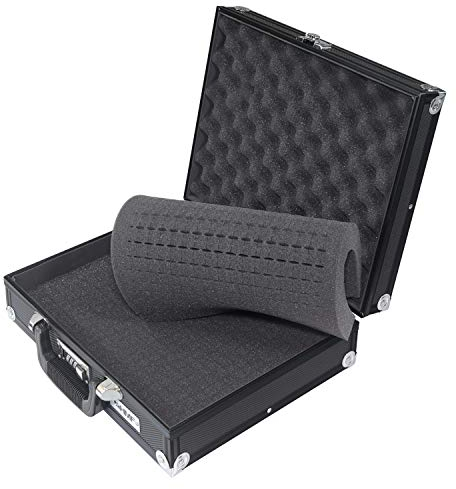 HMF 14531-02 Alu Fotokoffer, Waffenkoffer mit Rasterschaumstoff | 36,5 x 29 x 12 cm | Schwarz