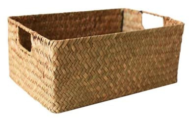 Cratone Flechtkorb Regalkorb Aufbewahrungskorb Korb mit Griffe Wasserhyazinthe geflochten Regalkorb Regal Korb Natur Schrankkorb 34x23x11cm