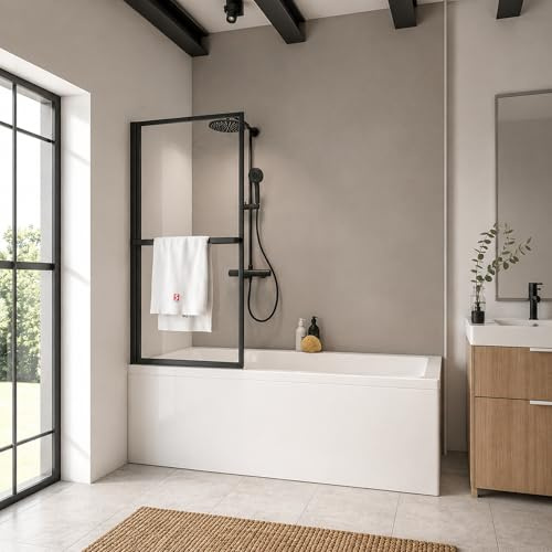 Schulte pare baignoire 70x140 sans percer noir réversible porte-serviettes