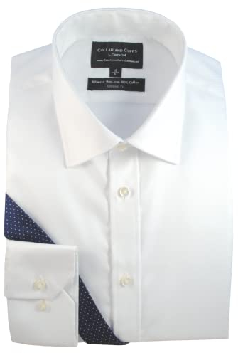 COLLAR AND CUFFS LONDON - Ultimate Non-Iron - 100% Pure Premium Cotton - Fit Guaranteed - Twill Fabric - White Men's Shirt - Long Sleeve - Classic Fit, Single Cuff - Plain Pattern C 18