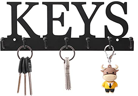 Lixgifts Key Holder Wall Mounted Key Hooks for Wall Decorative with 7 Hooks Black Metal Key Organizer Rack Hanger for Entryway, Front Door, Hallway, Office 10X3.7 inches
