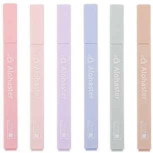 Alohaster HPSIZEE Aesthetic Cute Highlighters Mild Assorted Colors With Soft Chisel Tip, No Bleed Dry Fast Easy to Hold, for Journal Bible Planner Notes School Office Supplies, 6 Pack - Happiness