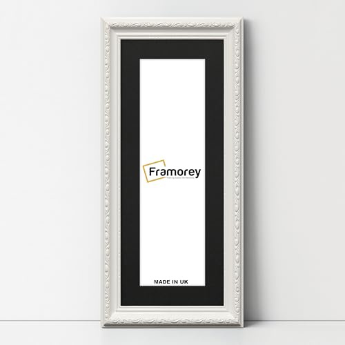 FRAMOREY Oxford Shabby Chic Antique Panorama Style Picture Frame, 28x14 Size White Photo Frame With 24x10 Size Black Mount, Wall Hanging Frames, Best Frames For Home Decoration