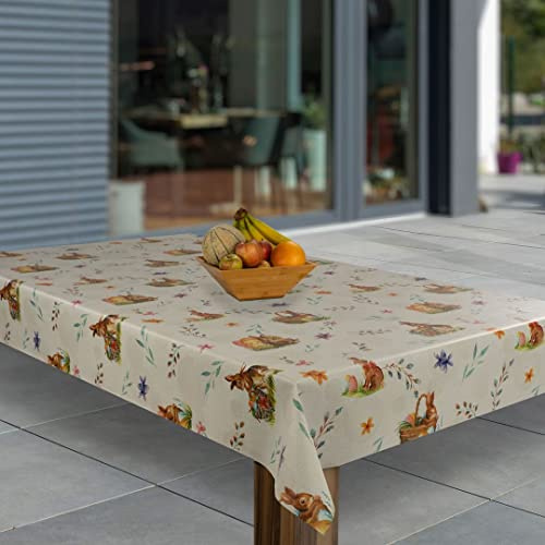 laro Wachstuch-Tischdecke Abwaschbar Garten-Tischdecke Wachstischdecke PVC Plastik-Tischdecken Eckig Meterware Wasserabweisend Abwischbar, Muster:Ostern Hase Pflanzen Korb, Größe:100x140