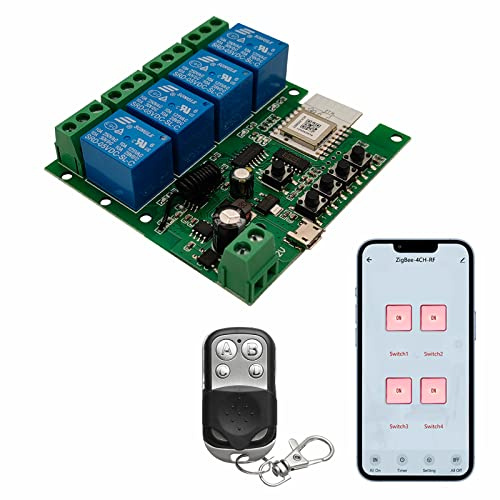 Newgoal Zigbee Tuya Smart 4 Kanal Smart Relaismodul mit 433RF Fernbedienung, USB 5V 7-32V Jog/Lock-Schalter, funktioniert mit Alexa Google Home (erfordert ZigBee Hub)