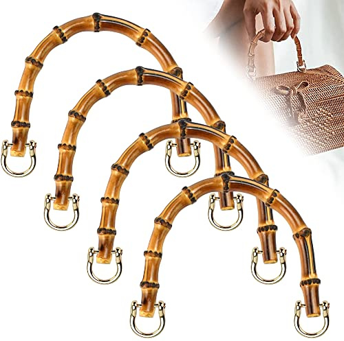 REFORUNG 4 Stück Taschengriffe Bambus Taschenhenkel 15.5cm Handtasche Griffe Bambus Handtaschengriffe U-Form Henkel für Taschen Ersatzgriffe Handtasche mit Goldenen Schnallen für Einkaufstasche
