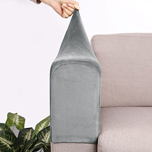 Set of 4 Spandex Armrest Covers Anti-Slip Couch Arm Covers Thick Velvet Armchair Slipcovers Removable Armchair Covers for Sofas Recliner Chairs Office,Light Grey