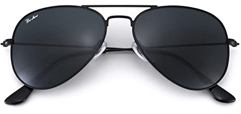 Pro Acme Sonnenbrille Herren Damen Klassische Pilotenbrille Glaslinse Fliegerbrille Unisex Piloten Sonnenbrille (Schwarz Rahmen/Grau Linse)
