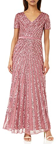 Maya Deluxe Maxi Womens Ladies Embellished Sequin Dress Long Short Sleeve V Neck High Empire Waist A Cut Shiny Prom Wedding