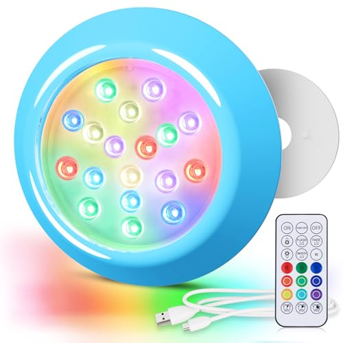 LyLmLe Magnetische LED Poollicht für Aufstellpools,15cm RGBW Unterwasser Led Poolbeleuchtung mit Fernbedienung, Dauert bis zu 40H, Wiederaufladbar USB-C, IP68 Wasserdicht für Beton/Holz/Gfk Pools