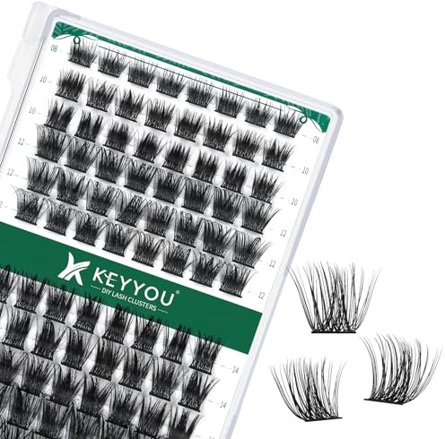 Wimperncluster 96 Stück Cluster Wimpern D Curl 8-16MIX DIY Wimpernverlängerung Wimperncluster,KEYYOU Volumen Wispy Einzelwimpern Weich&Komfortabel Einfach DIY zu Hause(Y06,D-8-16MIX)