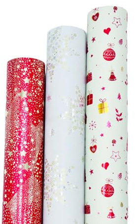 arkamii 3 Rollen Geschenkpapier 5 m x 70 cm Heißmetallpapier laminiert Weihnachtsmotiv (R16)