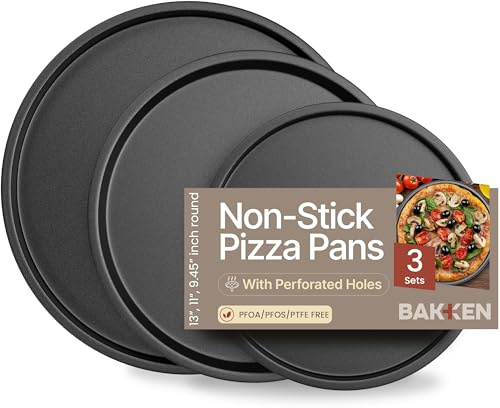 Bakken Swiss Pizza Tray Set 3-Piece – Gray Coating, Non-Stick, Round Steel Pizza Pans - Dishwasher Safe, Premium Bakeware for Home Cooking