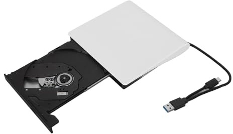 ciciglow Externes DVD-Laufwerk, USB 3.0 Typ C CD/DVD +/-RW-Laufwerk, Optisches Laufwerk, CD-Player, DVD-Brenner für Laptop, Desktop, Computer, Netbook (White)