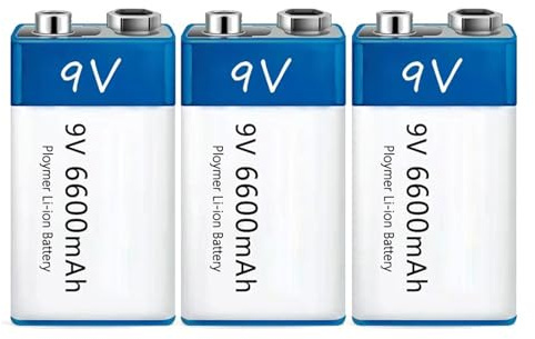 WILLQ Batería de Iones de Litio Recargable por USB de 9 V, Tipo Cuadrado, batería de Litio de 9 voltios, batería de Repuesto de 6600 mAh y 6800 mAh, 2 Paquetes/3 Paquetes,9v6600mah 3pcs