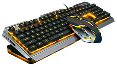 Ensemble Clavier Mécanique et Souris Gamer Noir en Plastique Rétro | Rétroéclairage Usb, Touches Flottantes à Élasticité Élevée, Gravure des Caractères, Technologie de Sablage