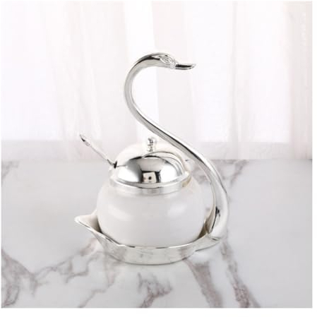 Condimentos Juego de Caja Juego De Recipientes Para Condimentos De Cisne Con Tapa, Cuchara, Azucarero De Cerámica De Metal, Conjunto De Sazonadores, Olla Para Condimentos De Cocina Condimentos Caja pa