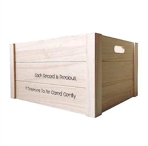 Schallplattenständer Aufbewahrungskiste for Schallplatten, Holz-Aufbewahrungsbox for Schallplatten, Albumhalter mit Griff, Aufbewahrungswürfel for Schallplatten, fasst bis zu 90 Alben CD Aufbewahrung