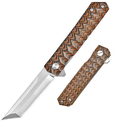 Joa Couteau de poche pliant fin en métal Tanto - Pratique - Couteau de survie - Couteau de chasse - Manche G10 - Petit et léger - Avec clip