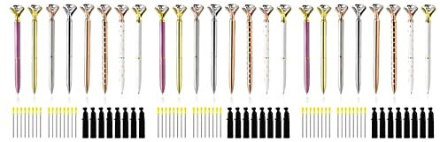 TsoLay Große Diamant Stifte -48 Kugelschreiber Minen (Blau, Schwarz) 24 Juwelen Stifte mit 24 Geschenk Beuteln Aus Samt Niedlicher Gold, Rose Gold, Silber, Weiß, Lila