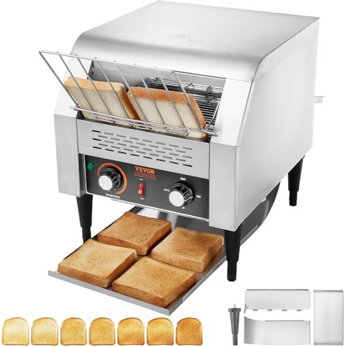 VEVOR Commercial Conveyor Toaster, 300 Slices/Hour Conveyor Belt Toaster, Heavy Duty Stainless Steel Commercial Toaster Oven for Toast Bun, Bagel, Bread