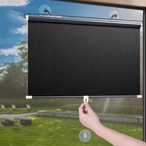Saugnapf Rollos Für Fenster,Sonnenschutz Verdunkelungsrollos 40cm 45cm 50cm 58cm 68cm 80cm,Temporäre Jalousien Ohne Bohren,Einziehbarer Sichtschutzvorhänge,Thermorollo Schwarz,W×H-80*120cm(31*47in)
