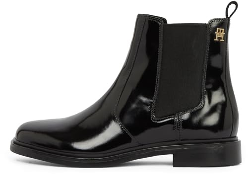 Tommy Hilfiger Bottines Chelsea Femme Abrasivato Leather Vernies, Noir (Black), 37