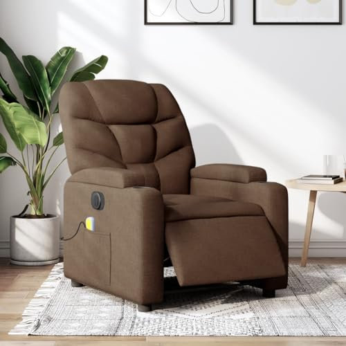 Homgoday Massagesessel Elektrisch Fernsehsessel Relaxsessel mit Liegefunktion Massagesessel Sessel mit Verstellbare Rückenlehne Liegesessel Ruhesessel Wohnzimmer Braun Stoff
