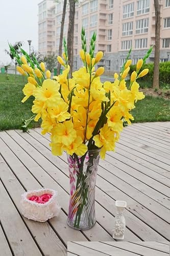 5 PCS Artificial Gladiolus Flower with Stem Lifelike DIY Flower Arrangement Ornament Wedding Gladiolus Flower for Home Farmhouse Office Decoration (yellow)
