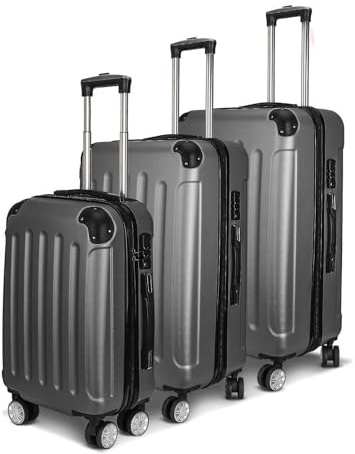 BRILVERDE Lot de 3 valises avec 4 roulettes et Serrure à Combinaison, Valise Rigide en ABS, Valise à roulettes, Valise de Voyage, poignée télescopique M-L-XL, Morden (Gris foncé)