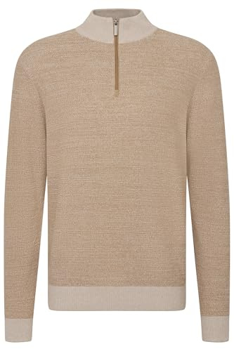 bugatti Jersey de Punto Troyer para Hombre, Cuello Alto, Cremallera Corta, Corte Regular, 60-Pardo, XL