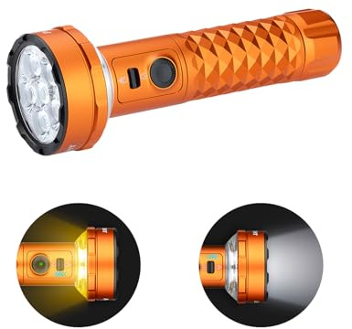 OLIGHT Prowess LED Taschenlampe mit Bidirektionalem Licht, 5000 Lumen Kaltweiß-Lampe,245m Reichweite Wiederaufladbare Leuchte mit Holster und USB-C für Outdoor und Camping, IPX7 (Orange) | USB-C aufladbar, Holster, IPX7 Wasserdicht, Kaltweiß, Outdoor, Camping, Stimmungslicht