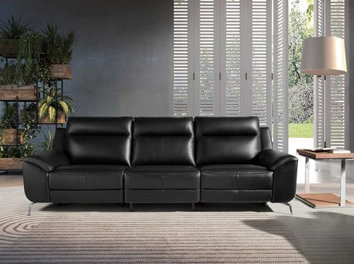 Ángel Cerdá - 3er Sofa Relax Echtleder - 3-Sitzer Couch für Wohnzimmer - Modernes Design - Robust und Bequem - Eleganz und Funktionalität - Hergestellt aus Leder - Schwarz - 264 x 93 x 92 cm