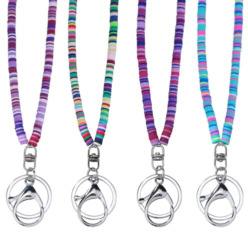 LEGENTLISUR 4 pièces 4 couleurs Cordon de cou avec Perles,Lanière pour Femmes,Longes pour Badges D'identification et Clés,Lanière avec Porte-carte D'identité,Cadeaux pour Collègues(Couleur 6)