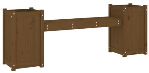HETFTJN Banc pour chambre à coucher - Banc de jardin avec pots de fleurs - En bois massif - Pour l'extérieur, le parc, le jardin, la terrasse - Marron miel - 180 x 36 x 63 cm