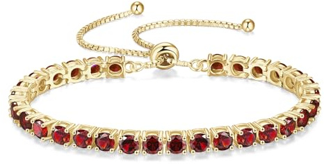FANCIME 14K Vergoldet Armbnad Damen Tennis Armband mit Geburtsstein, 925 Sterling Silber Verstellbares Glitzer Tennis Armband Schmuck Geschenke für Damen Frauen Freundin Ehefrau Mutter