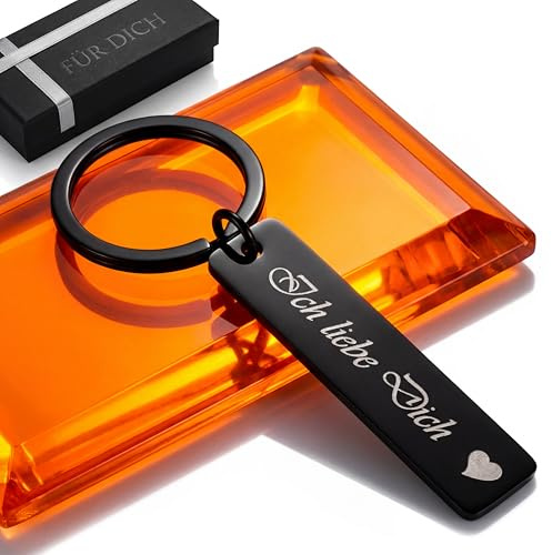 Metall-Schlüsselanhänger 50 mm mit Gravur „Ich liebe Dich“ – Schwarz