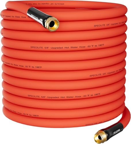 SPECILITE 1,9 cm (3/4 Zoll) Heiß-/Kaltwasserschlauch, 30,5 m, -45,6 °C - 87,8 °C, flexibel und leicht, mit 1,9 cm Messingbeschlägen für Hof, Outdoor, Bauernhof, Rot