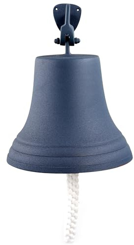 Bell Ships Aluminum Hanging | Grainy Surface Textured Grey Blue Color | Nautical Maritime Decorative Accessories | Dinner Tip Bell Indoor Hospital | Metal Gifts Christmas & Festival (Pickled BlueWood)