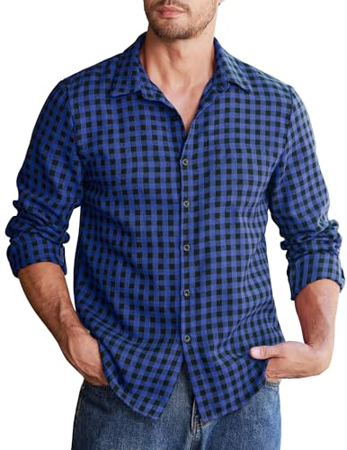 COOFANDY Rutiga skjortor för män långärmad normal passform flanellskjorta buttdown casual rutiga utomhusskjortor för män