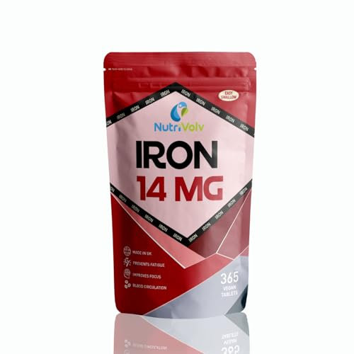 Iron Tablets High Strength 14mg | 365 Count | 12 Months Supply | Vegan Iron Supplements for Women and Men | Ferrous Fumarate Energy | Reduces Tiredness and Fatigue | UK Made Vitamin