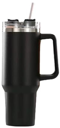 YETGFBH Taza con Pajita,Taza Termo Personalizada Botella de Agua de Acero Inoxidable, Taza de café for Coche, Vaso Personalizado con Tapa con asa, Termo al vacío con Pajita(D)